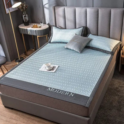 Modern gray quilted cooling latex bed mat bedroom geometric cover