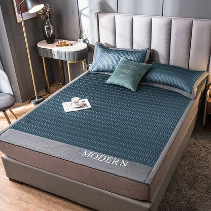 Modern gray quilted cooling latex bed mat bedroom geometric cover