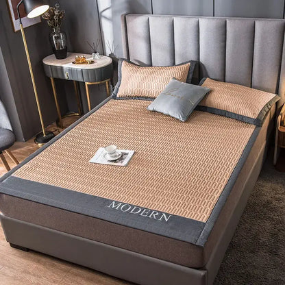 Modern gray quilted cooling latex bed mat bedroom geometric cover