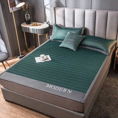 Modern gray quilted cooling latex bed mat bedroom geometric cover