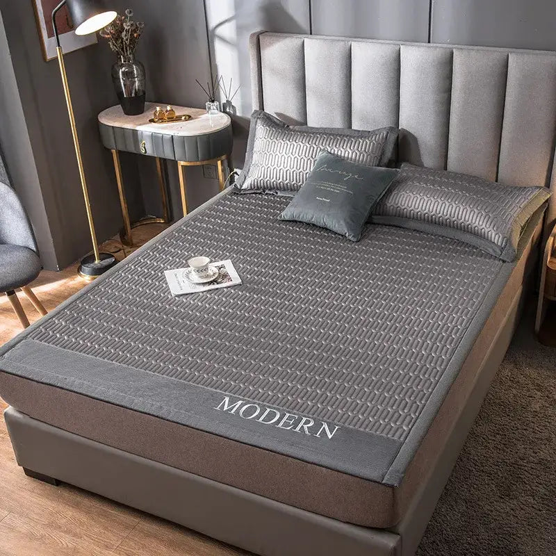 Modern gray quilted cooling latex bed mat bedroom geometric cover