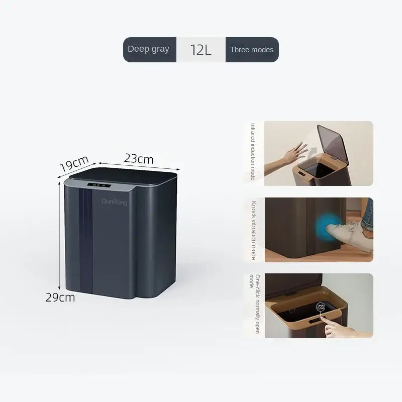 Modern gray smart sensor trash can for kitchen and bathroom