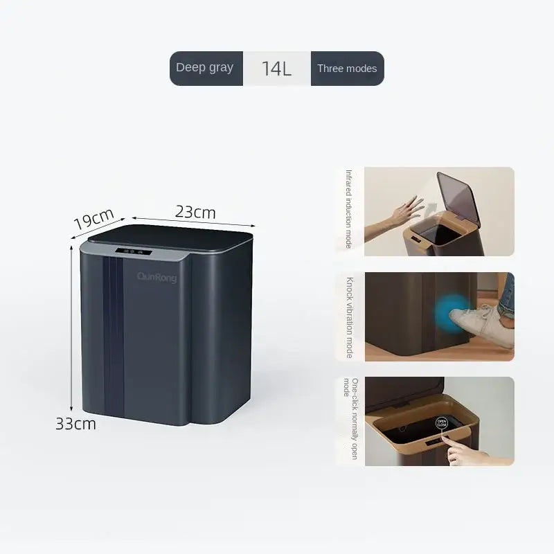 Modern gray smart sensor trash can for kitchen and bathroom