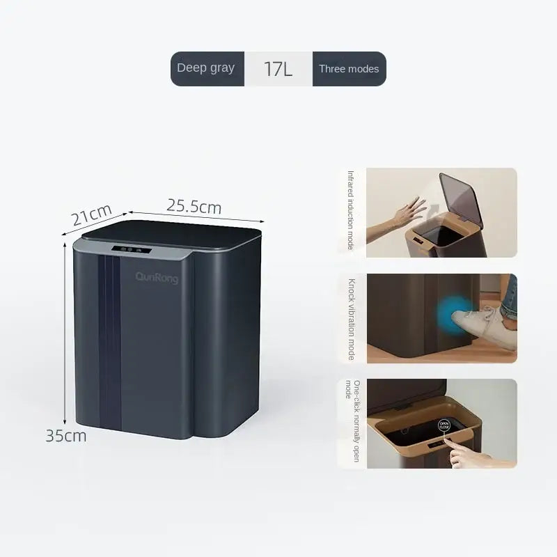 Modern gray smart sensor trash can for kitchen and bathroom