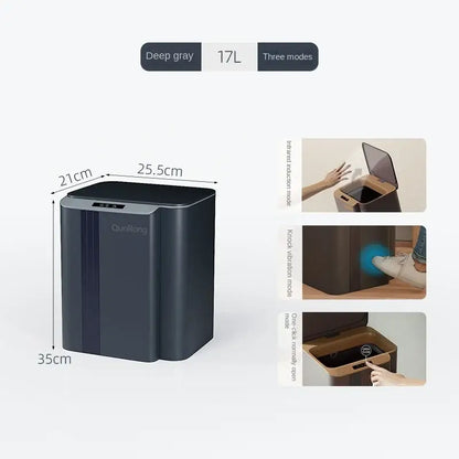 Modern gray smart sensor trash can for kitchen and bathroom