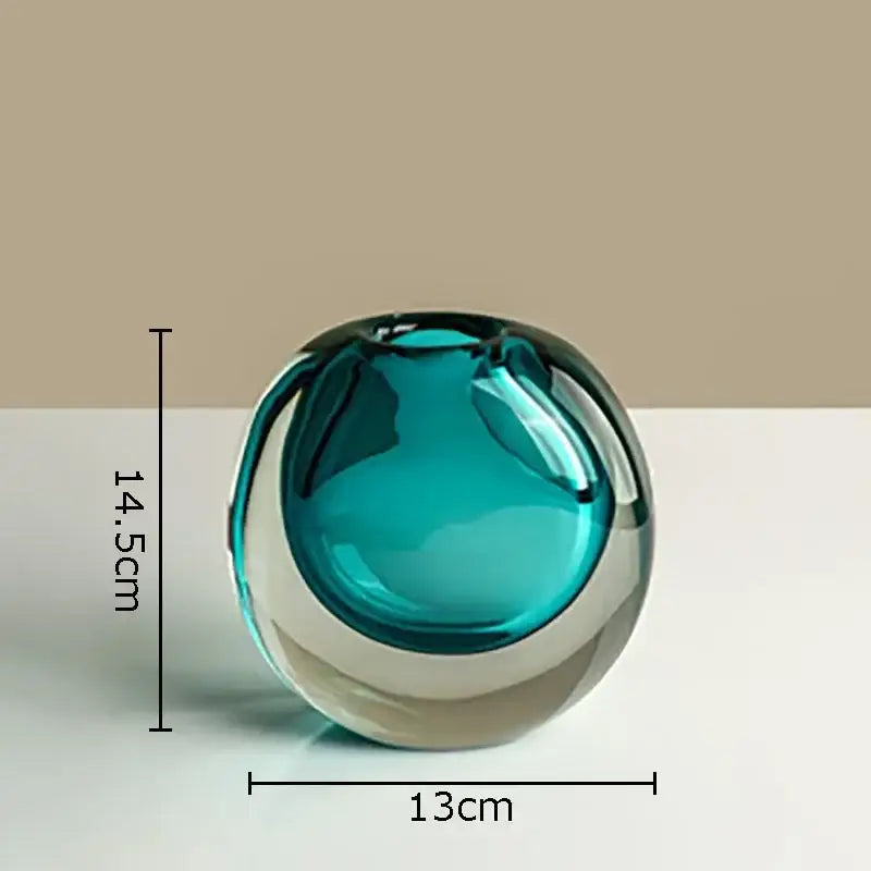 Modern gray & teal glass vase with artificial flowers living room decor