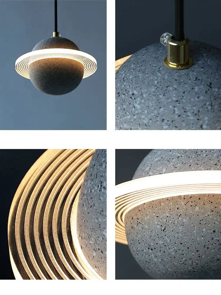 Modern gray & white cement planet pendant light bedroom decor