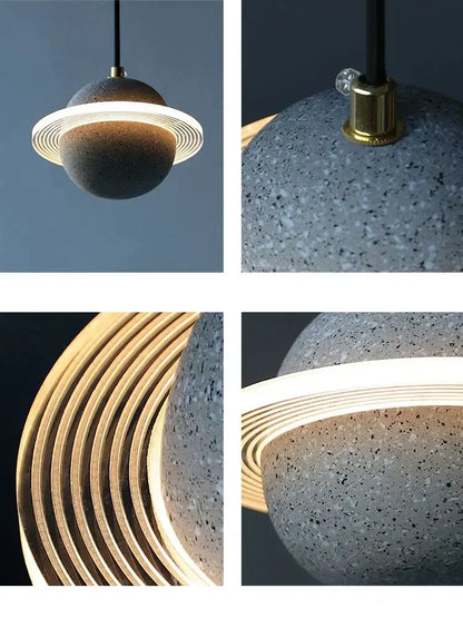 Modern gray & white cement planet pendant light bedroom decor
