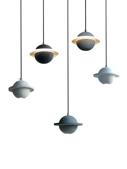 Modern gray & white cement planet pendant light bedroom decor