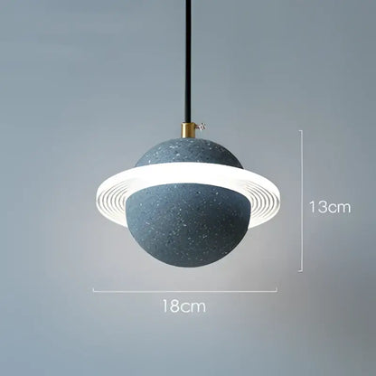 Modern gray & white cement planet pendant light bedroom decor