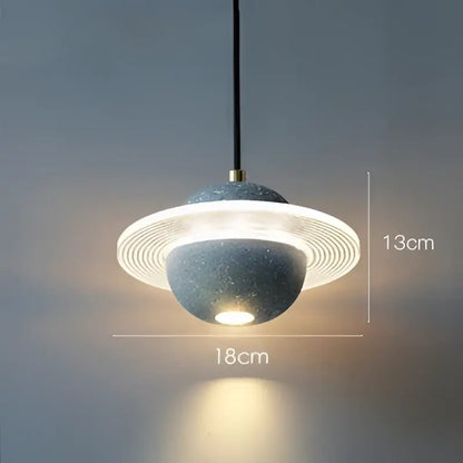Modern gray & white cement planet pendant light bedroom decor
