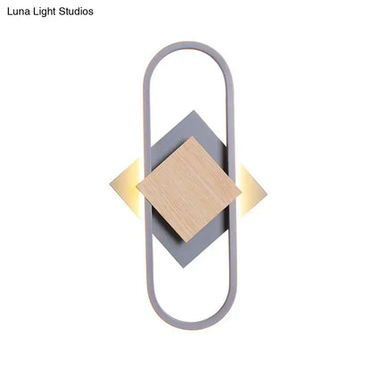Modern gray & wood geometric led sconce bedroom light with white light