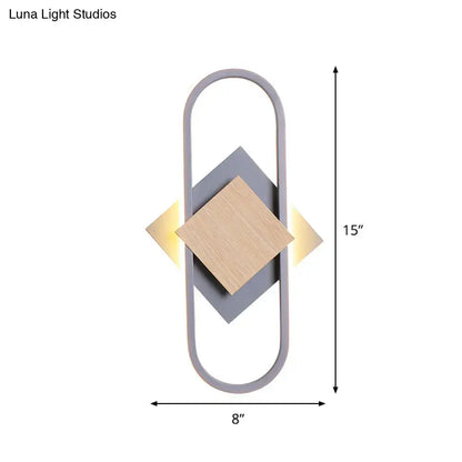 Modern gray & wood geometric led sconce bedroom light with white light