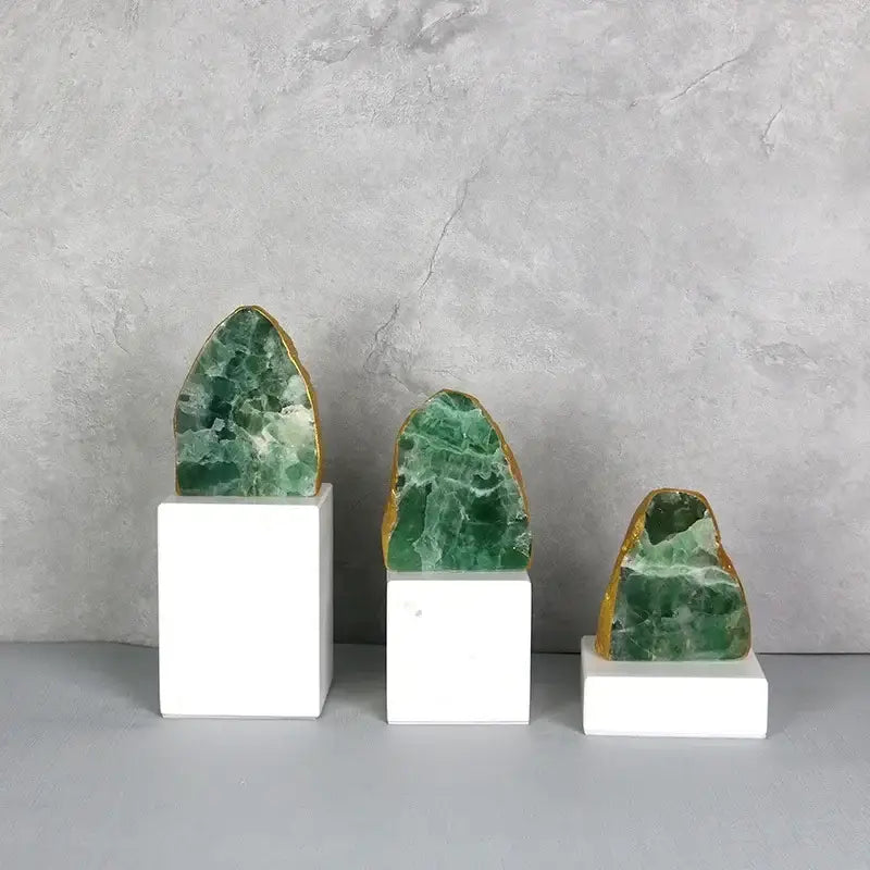 Modern green agate crystal stone bookends living room decor
