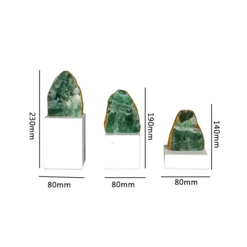 Modern green agate crystal stone bookends living room decor