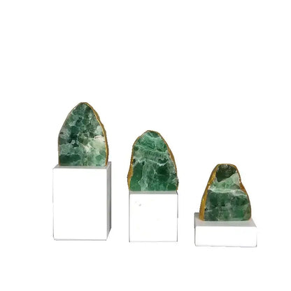 Modern green agate crystal stone bookends living room decor