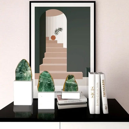 Modern green agate crystal stone bookends living room decor