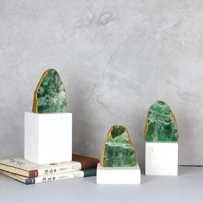 Modern green agate crystal stone bookends living room decor