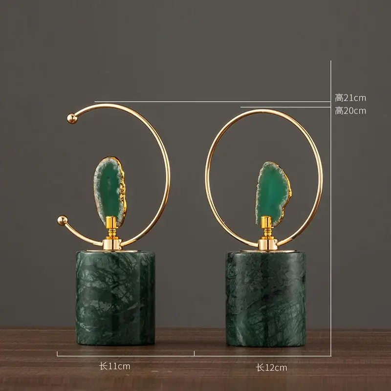 Modern green and gold agate crafts marble base art for living room