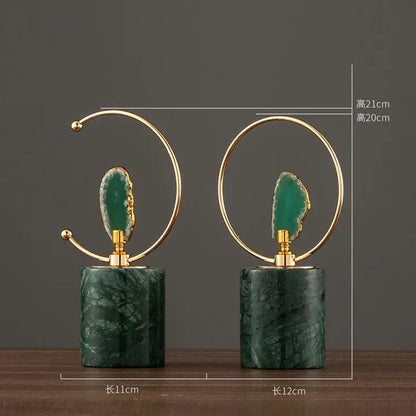 Modern green and gold agate crafts marble base art for living room