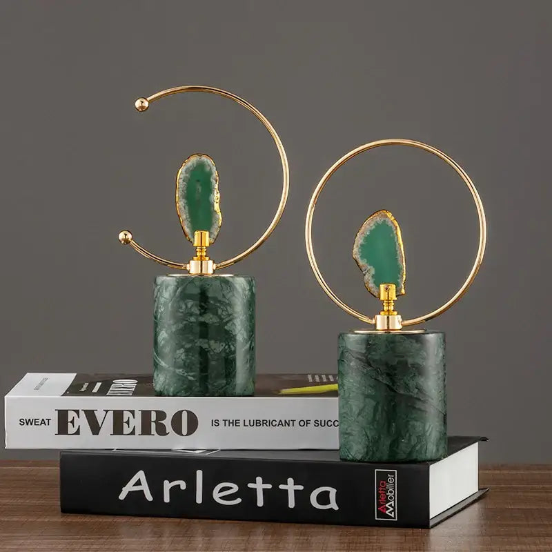 Modern green and gold agate crafts marble base art for living room