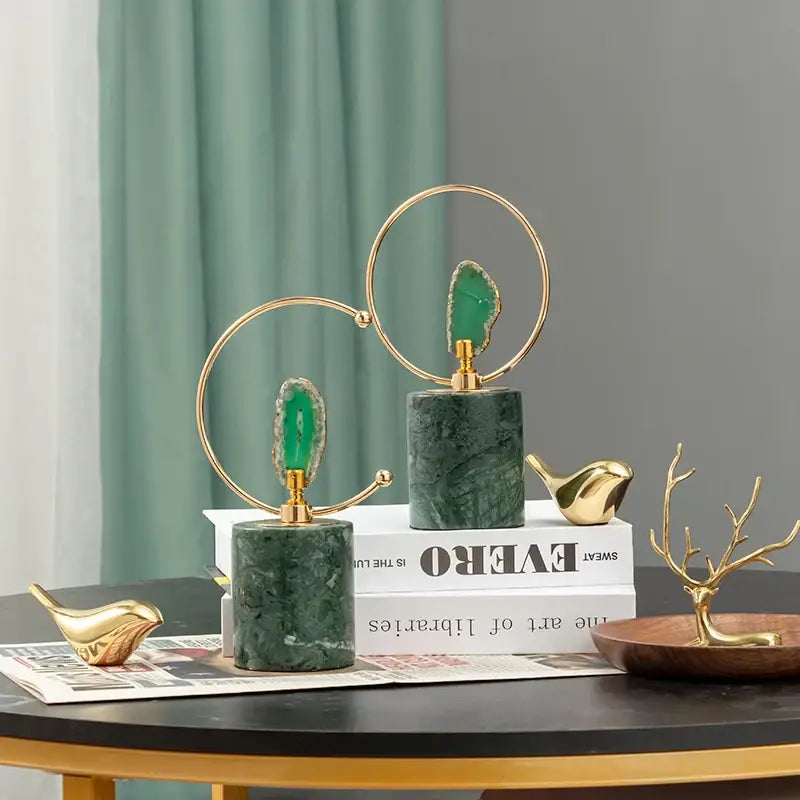 Modern green and gold agate crafts marble base art for living room