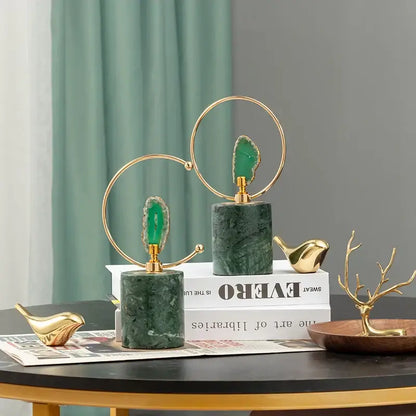 Modern green and gold agate crafts marble base art for living room