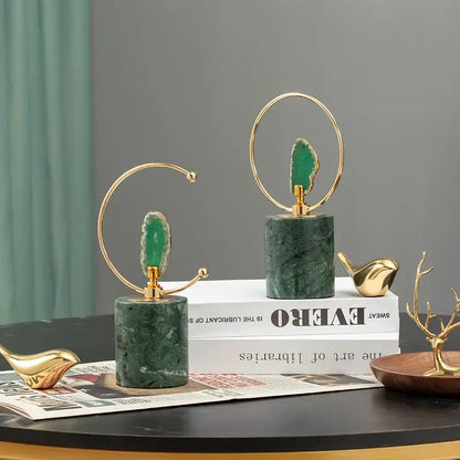 Modern green and gold agate crafts marble base art for living room