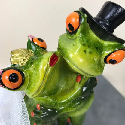 Modern green and orange leggy frog couple figurine living room decor