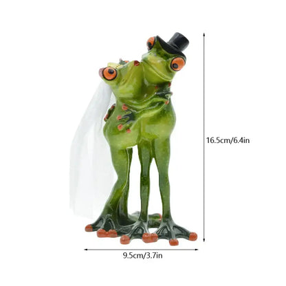Modern green and orange leggy frog couple figurine living room decor