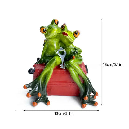 Modern green and orange leggy frog couple figurine living room decor