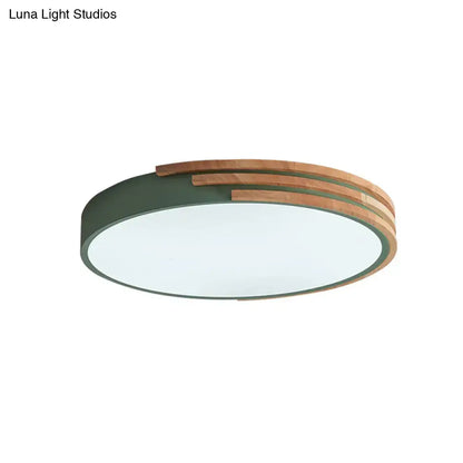 Modern green and wood flush mount ceiling light bedroom fixture