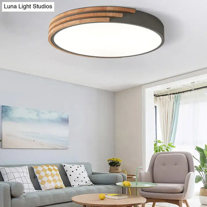Modern green and wood flush mount ceiling light bedroom fixture