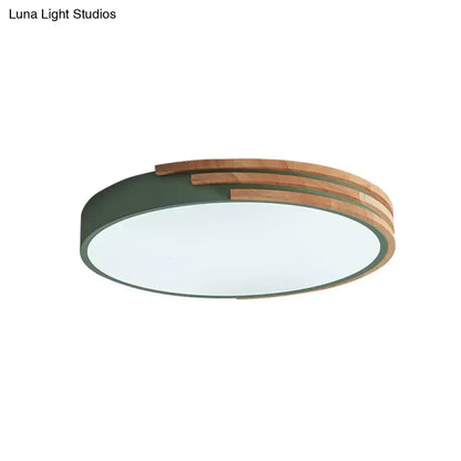 Modern green and wood round flush mount ceiling light bedroom
