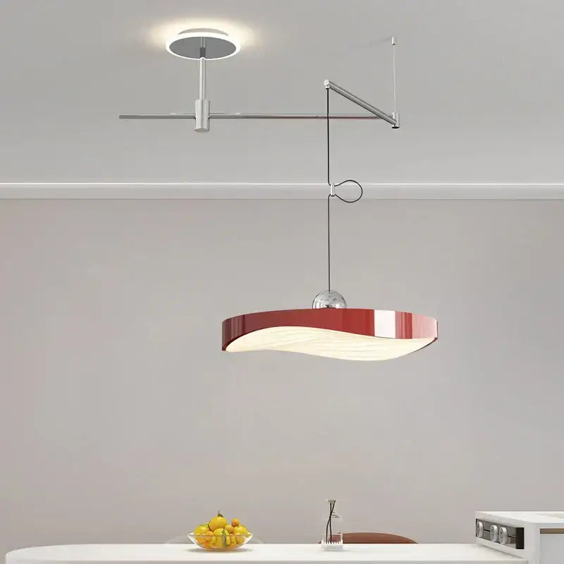 Modern green curved pendant light chandelier – dining room metallic arm