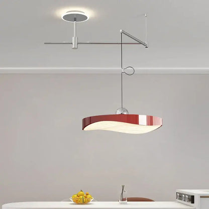 Modern green curved pendant light chandelier – dining room metallic arm