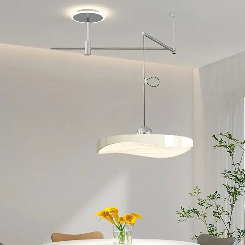 Modern green curved pendant light chandelier – dining room metallic arm