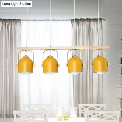 Modern green dome island light with wood accents for kitchen dining