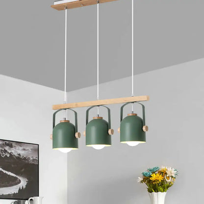 Modern green dome island light with wood accents for kitchen dining