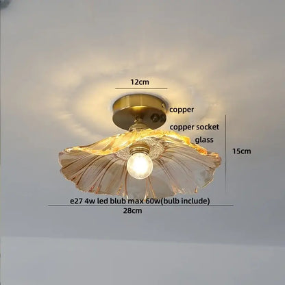 Modern green glass leaf flush mounted ceiling light bedroom