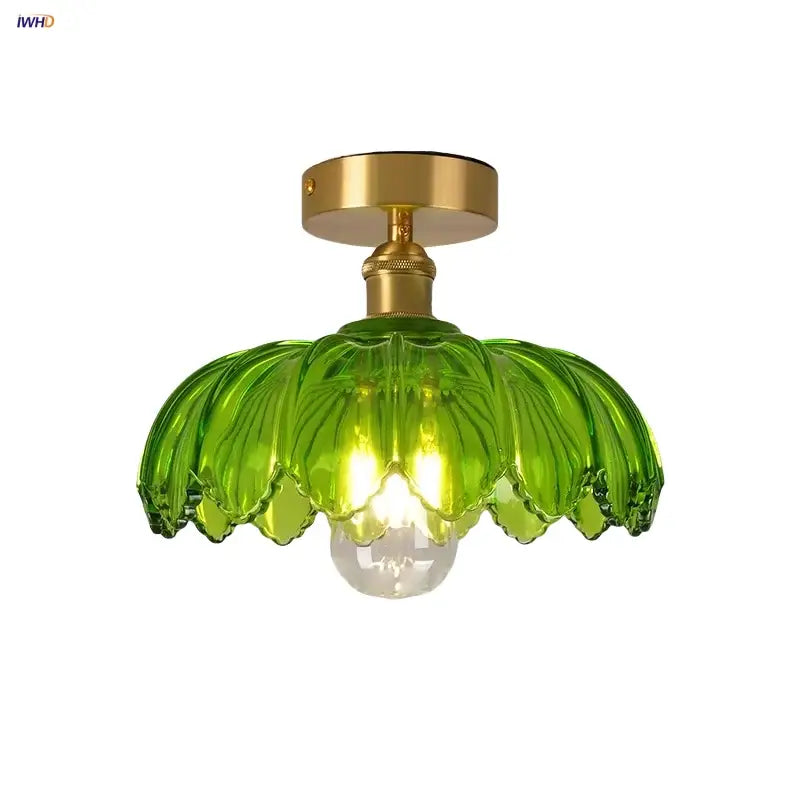 Modern green glass leaf flush mounted ceiling light bedroom