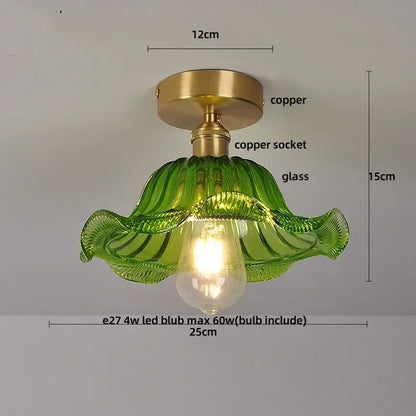 Modern green glass leaf flush mounted ceiling light bedroom