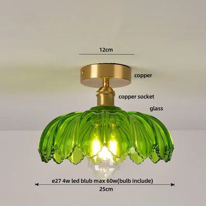 Modern green glass leaf flush mounted ceiling light bedroom