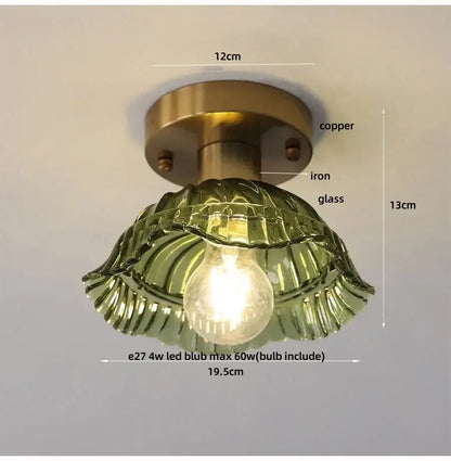 Modern green glass leaf flush mounted ceiling light bedroom