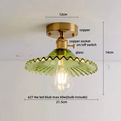 Modern green glass leaf flush mounted ceiling light bedroom