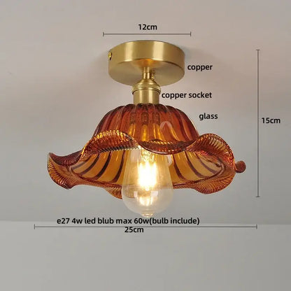Modern green glass leaf flush mounted ceiling light bedroom