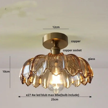 Modern green glass leaf flush mounted ceiling light bedroom