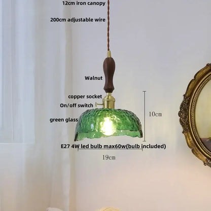 Modern green glass walnut wood pendant light dining room