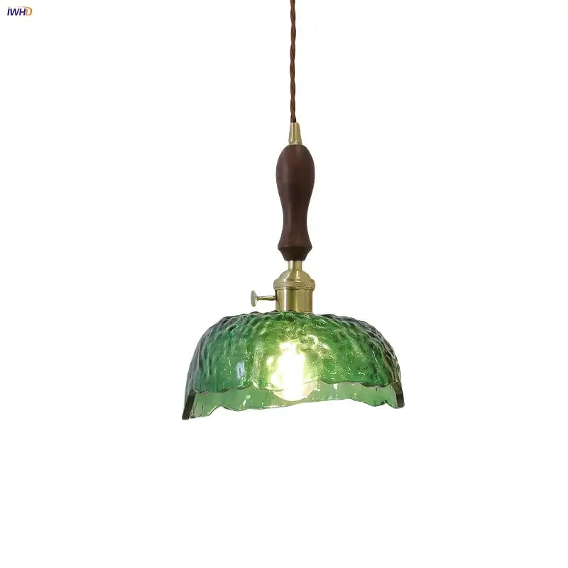 Modern green glass walnut wood pendant light dining room