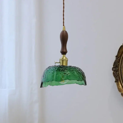 Modern green glass walnut wood pendant light dining room